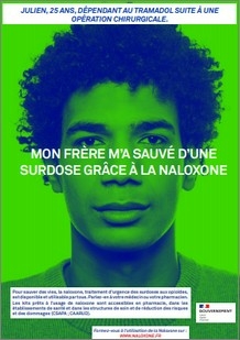 Naloxone : antidote des surdoses aux opioïdes - affiche Julien - Ministère des solidarités et de la santé