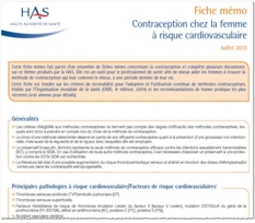 Contraception chez la femme à risque cardiovasculaire - Fiche mémo HAS