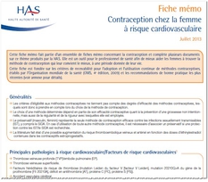 Contraception chez la femme à risque cardiovasculaire - Fiche mémo HAS