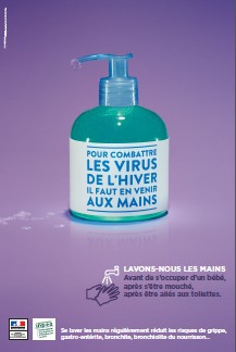 Pour combattre les virus de l'hiver, il faut en venir aux mains - Affiche prévention Inpes